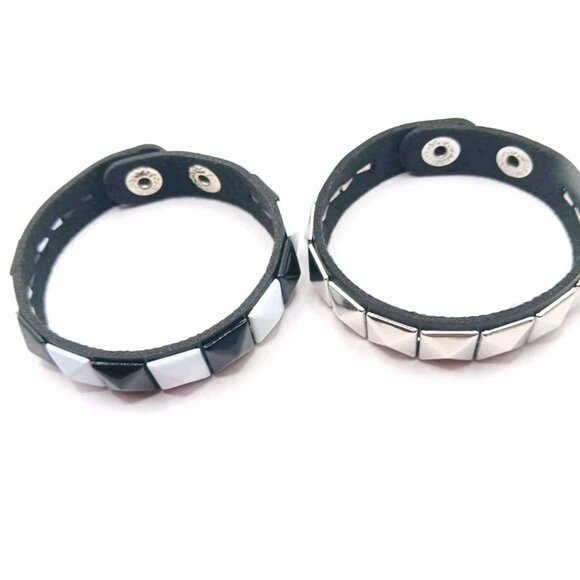 Skater Black + White and Silver Single Row Studded Bracelet Lot Of 2 New - Picture 8 of 9